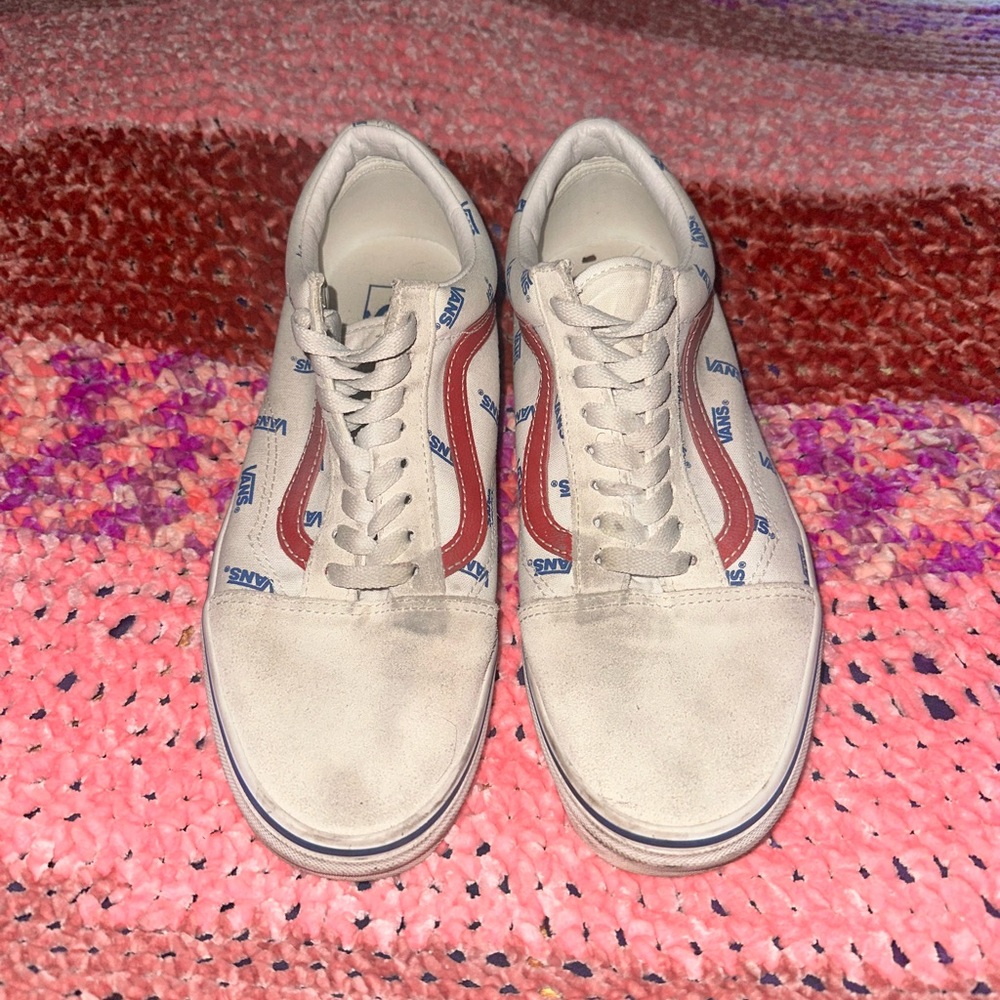 Vans White and Red Logo Sneakers